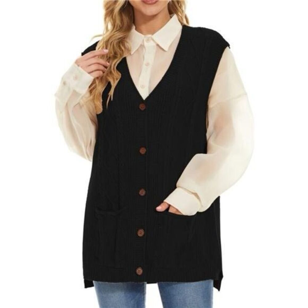 ✨Hyipels Women's Sweater Vest Sleeveless Black Sz Large Cardigan✨
